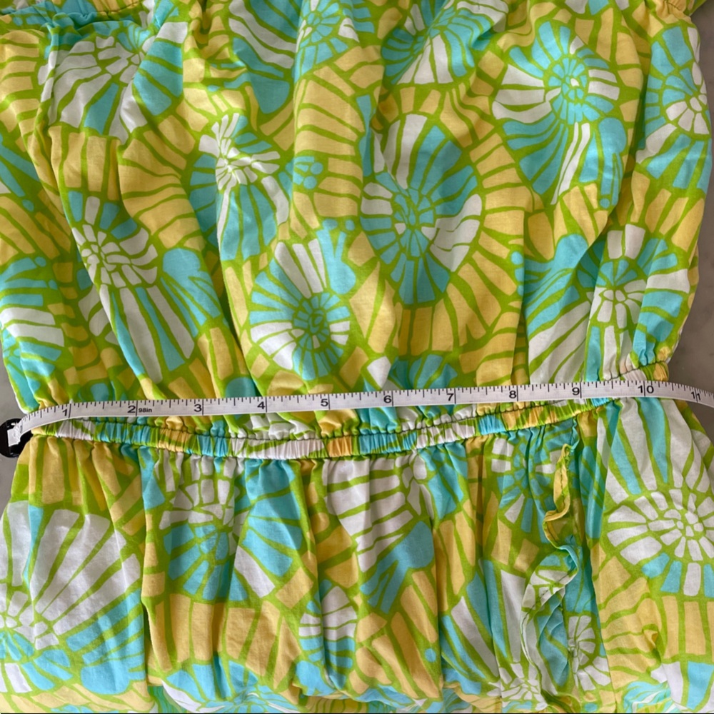 LILLY PULITZER Flor Pink Label Strapless Ruffle Mini Dress M Green Yellow VTG - Picture 15 of 17